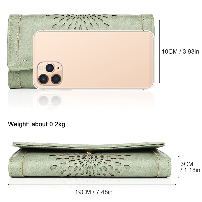 APHISON Womens Wallets RFID Blocking PU Leather Clutch Long Wallet for Women Card Holder Phone Organizer Ladies Travel Purse Hollow Out Sunflower Design Gift Box 2214GREEN - Image 4